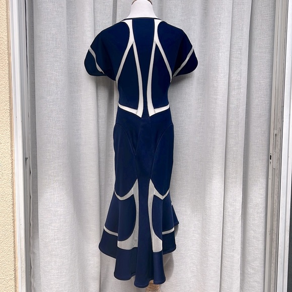 Junya Wantanabe Comme des Garcons neoprene mesh panel dress, blue and white - Picture 4 of 10